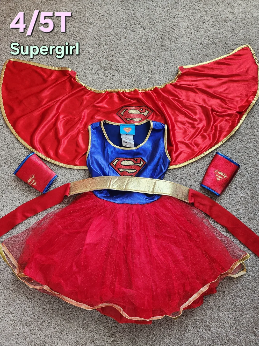 Supergirl Red & Blue Dress Halloween Costume w/ Cape - 4T / 5T